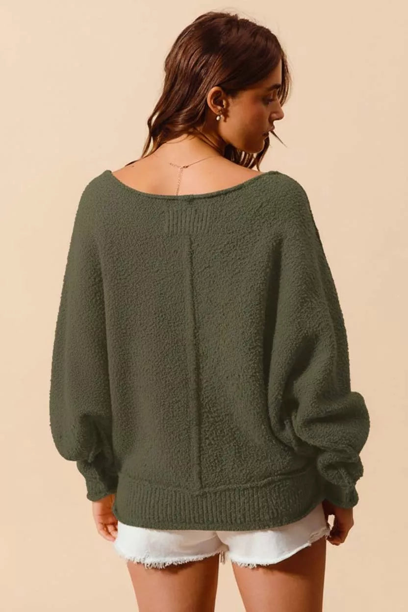 SO ME Loose Fit Exposed Seam Slouchy Boucle Sweater – view 3
