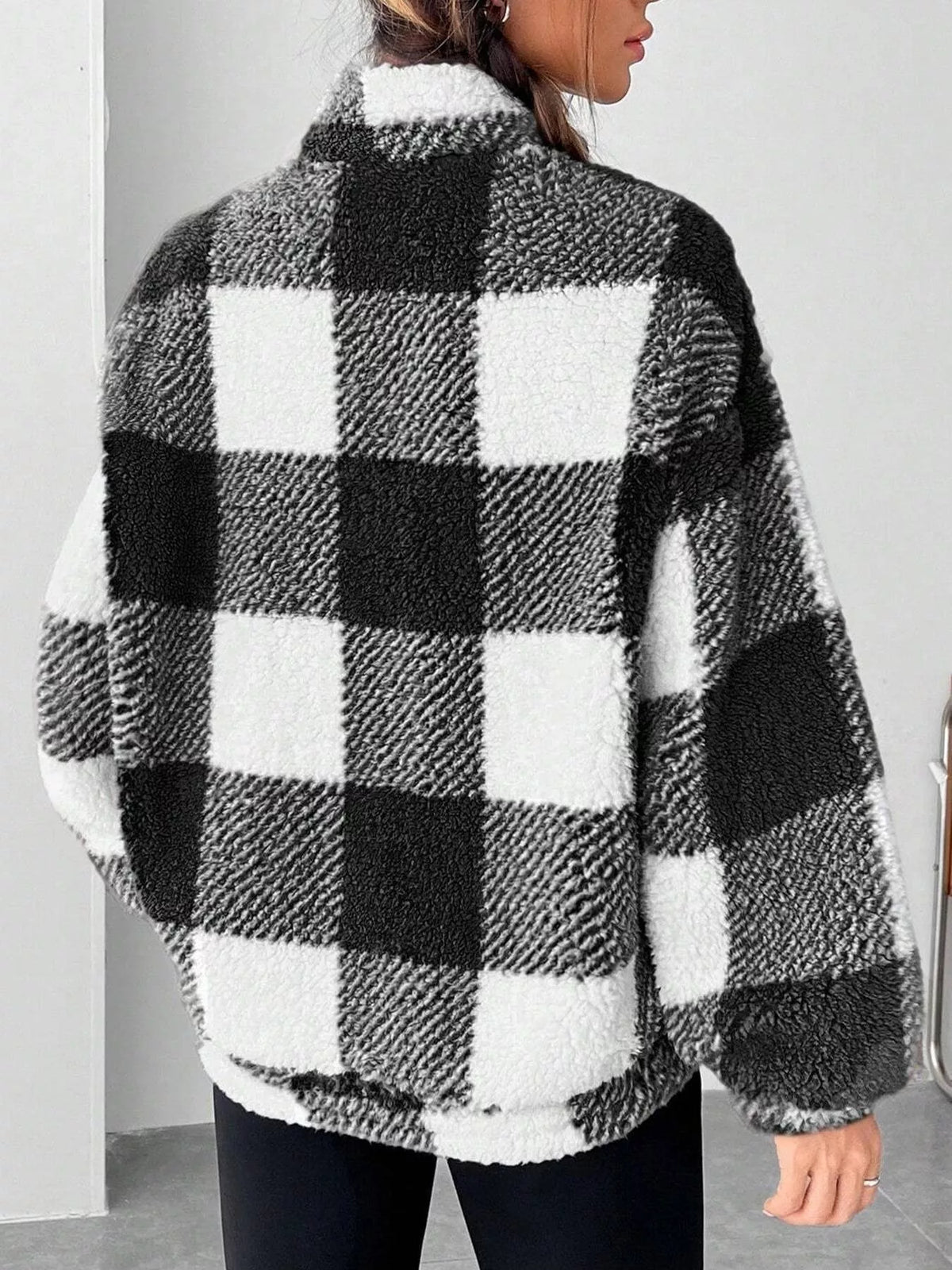 Full Size Plaid Sherpa Long Sleeve Sweatshirt Plus Size – view 3