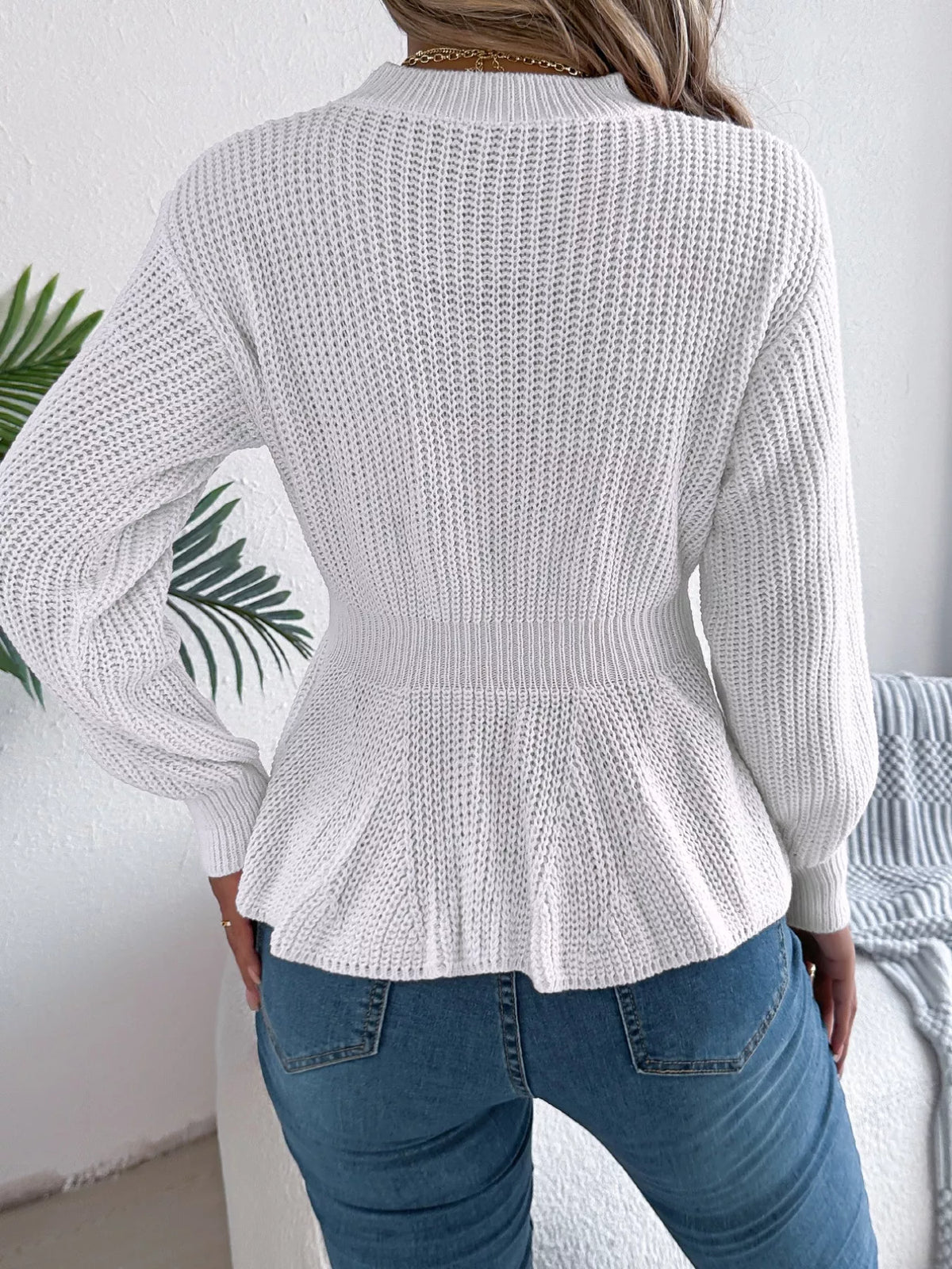 Cable Knit Round Neck Peplum Sweater – view 3