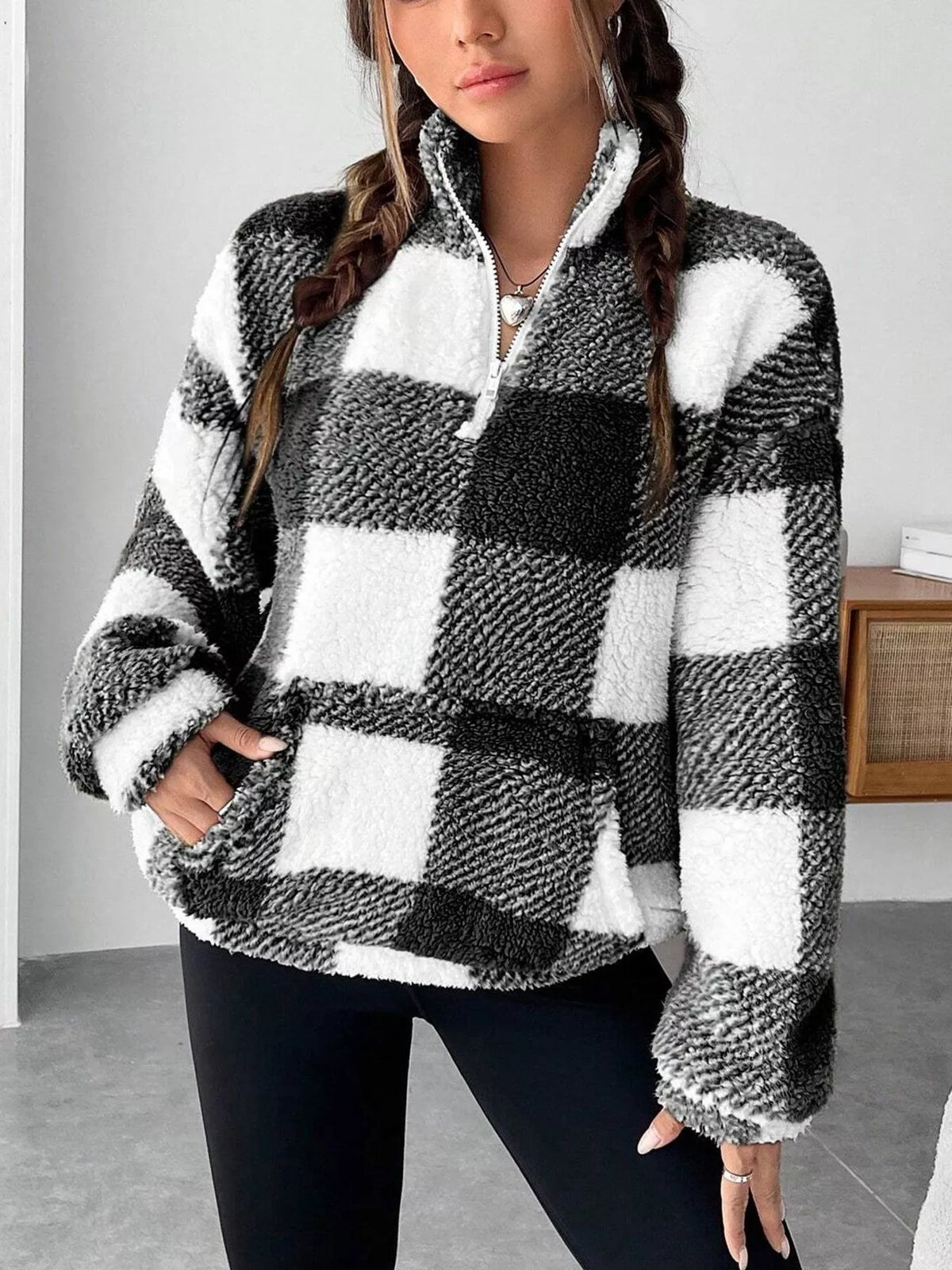 Full Size Plaid Sherpa Long Sleeve Sweatshirt Plus Size – YTL Fashion