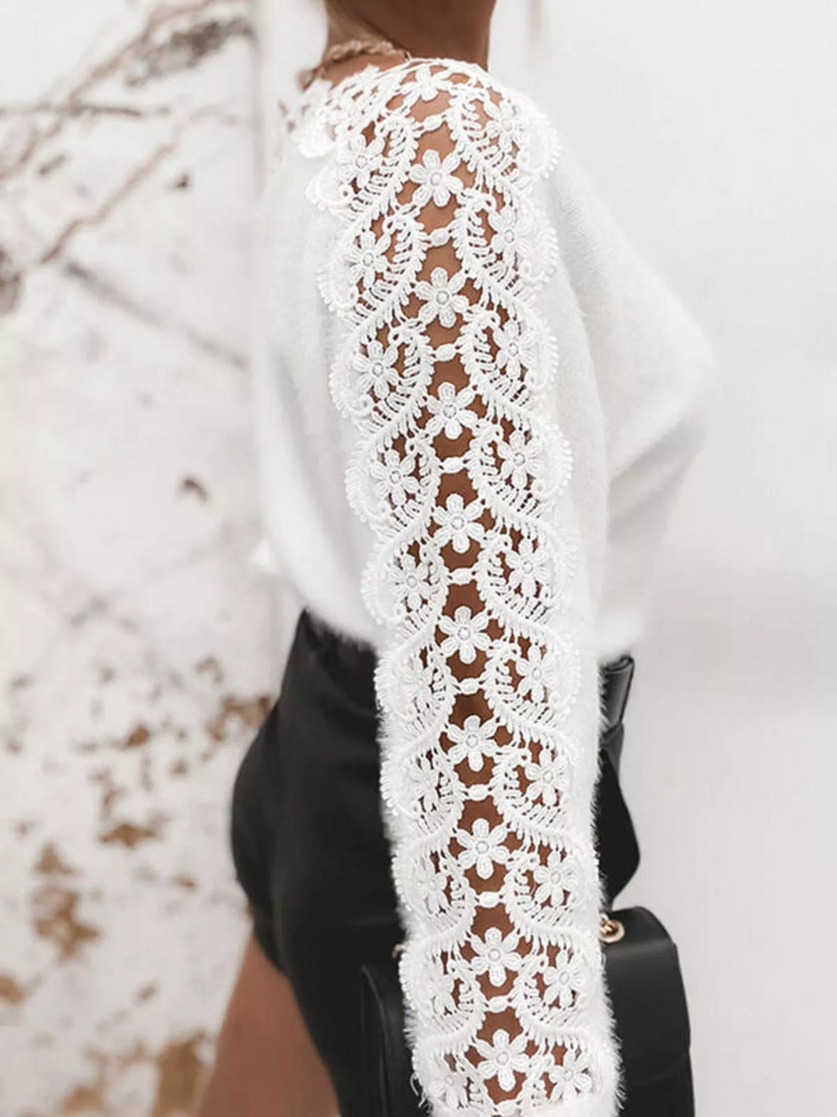Lace Trim Round Neck Sweater – view 4