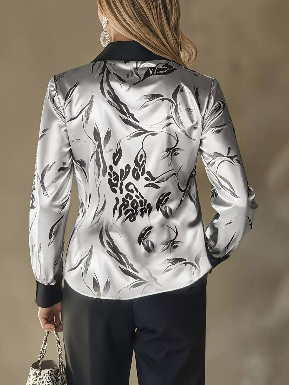 Printed Button Up Satin Shirt – view 3