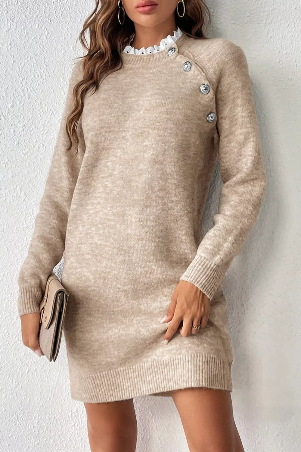 Ribbed Hem Raglan Sleeve Sweater Dress – view 4