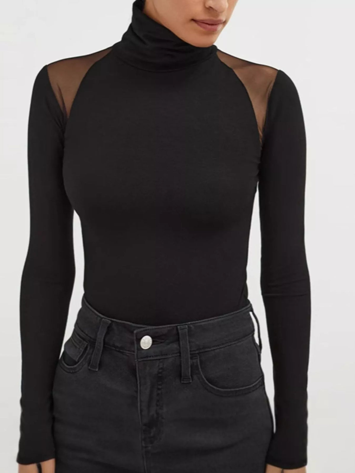 Mesh Shoulder Turtleneck Bodysuit – YTL Fashion