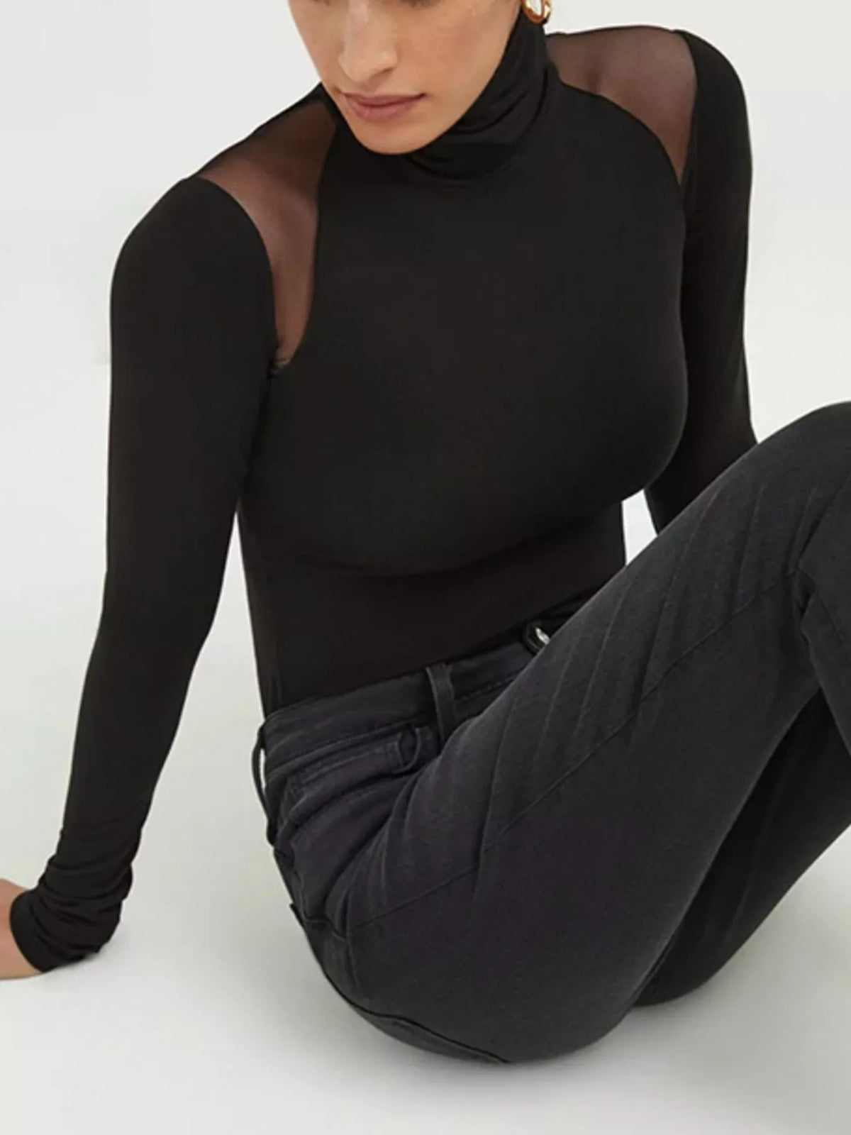 Mesh Shoulder Turtleneck Bodysuit – view 2