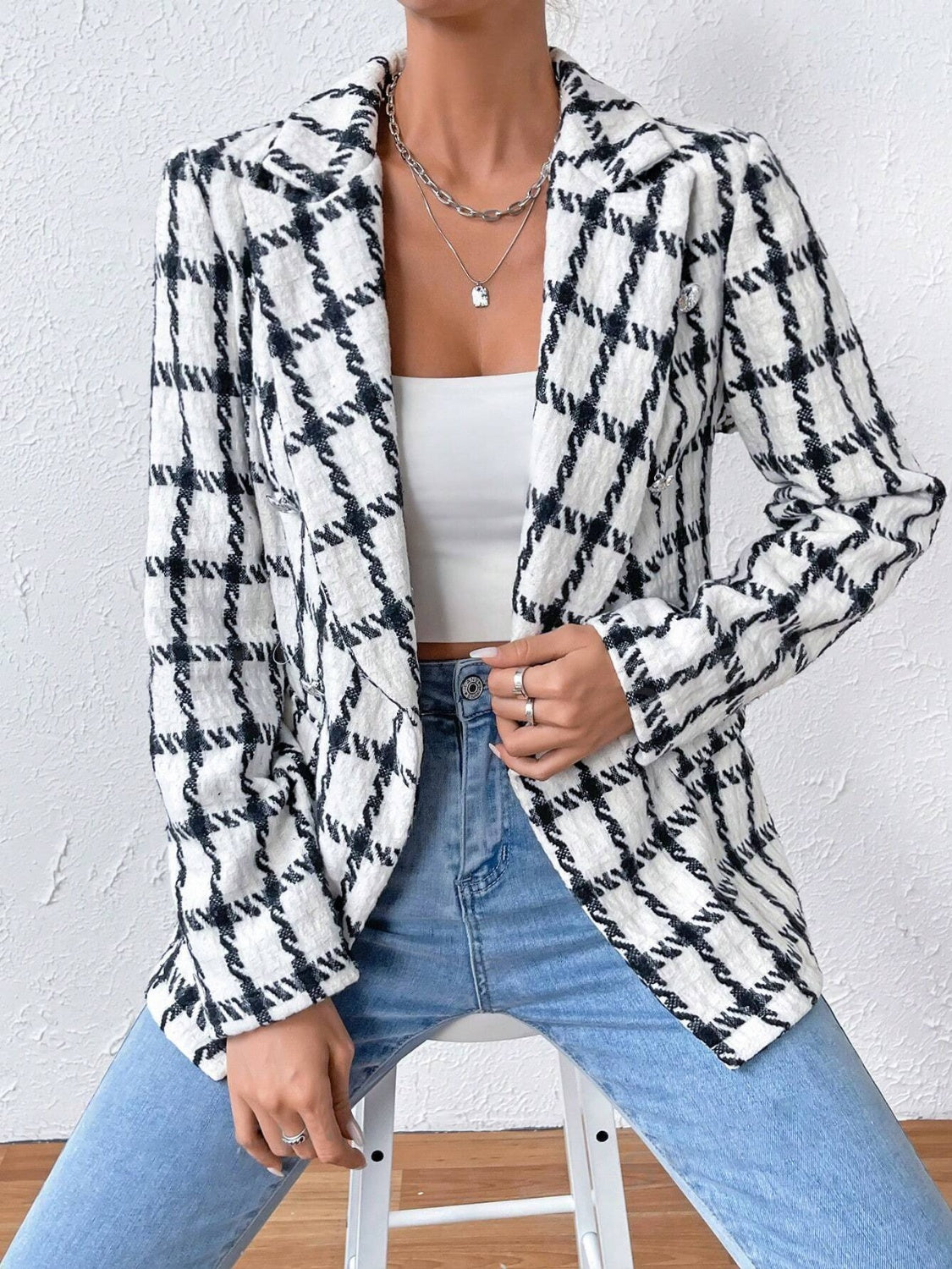 Lapel Collar Long Sleeve Blazer with Pockets