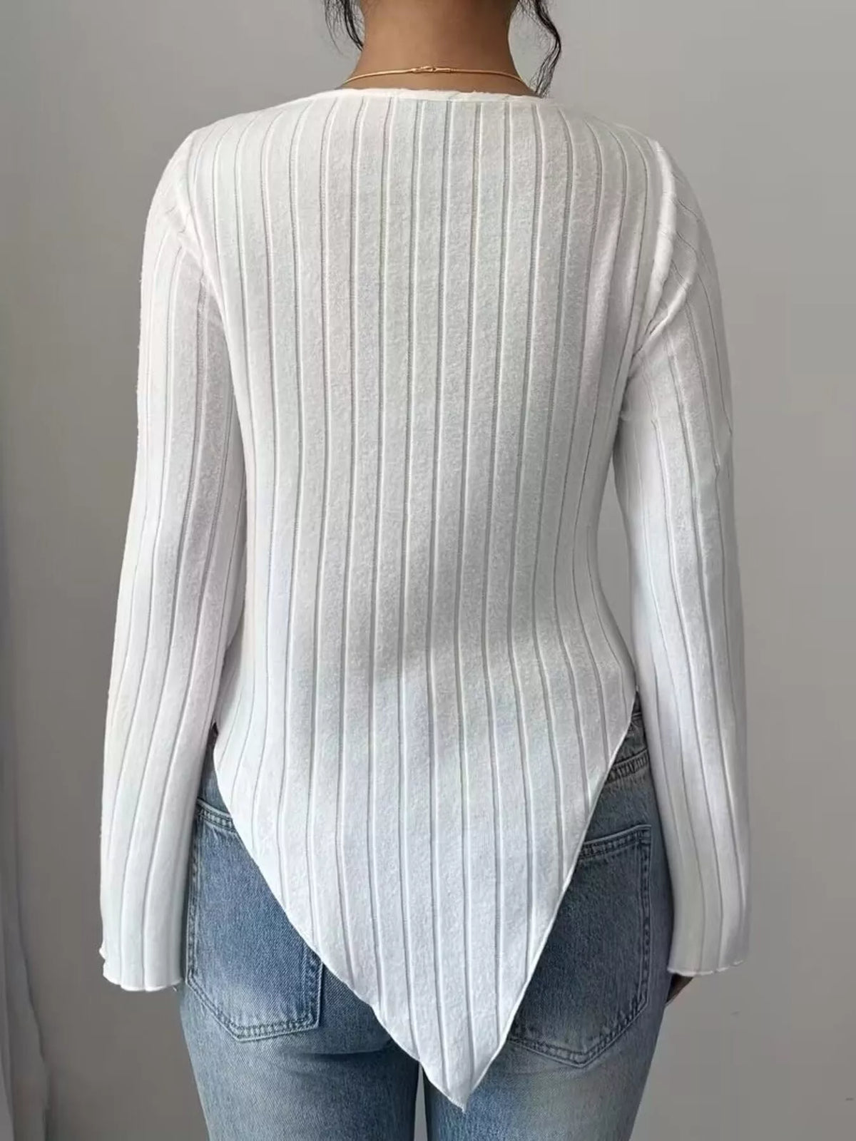 Cowl Neck Ribbed Knit T-Shirt – view 2