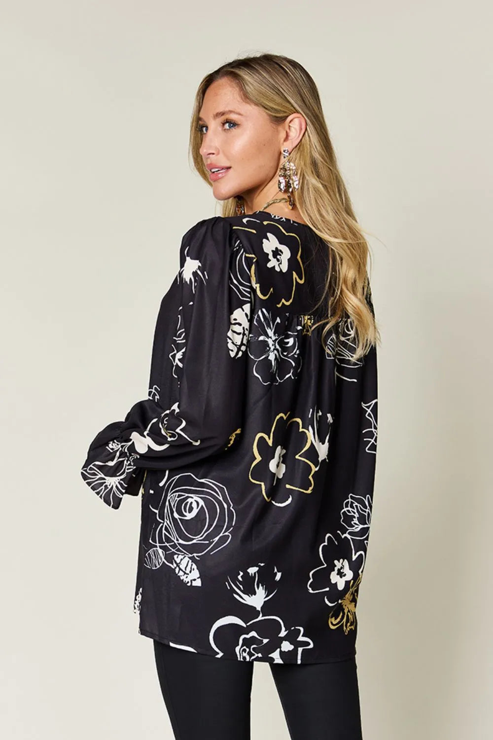 Double Take Full Size Printed Flounce Sleeve Blouse – view 3