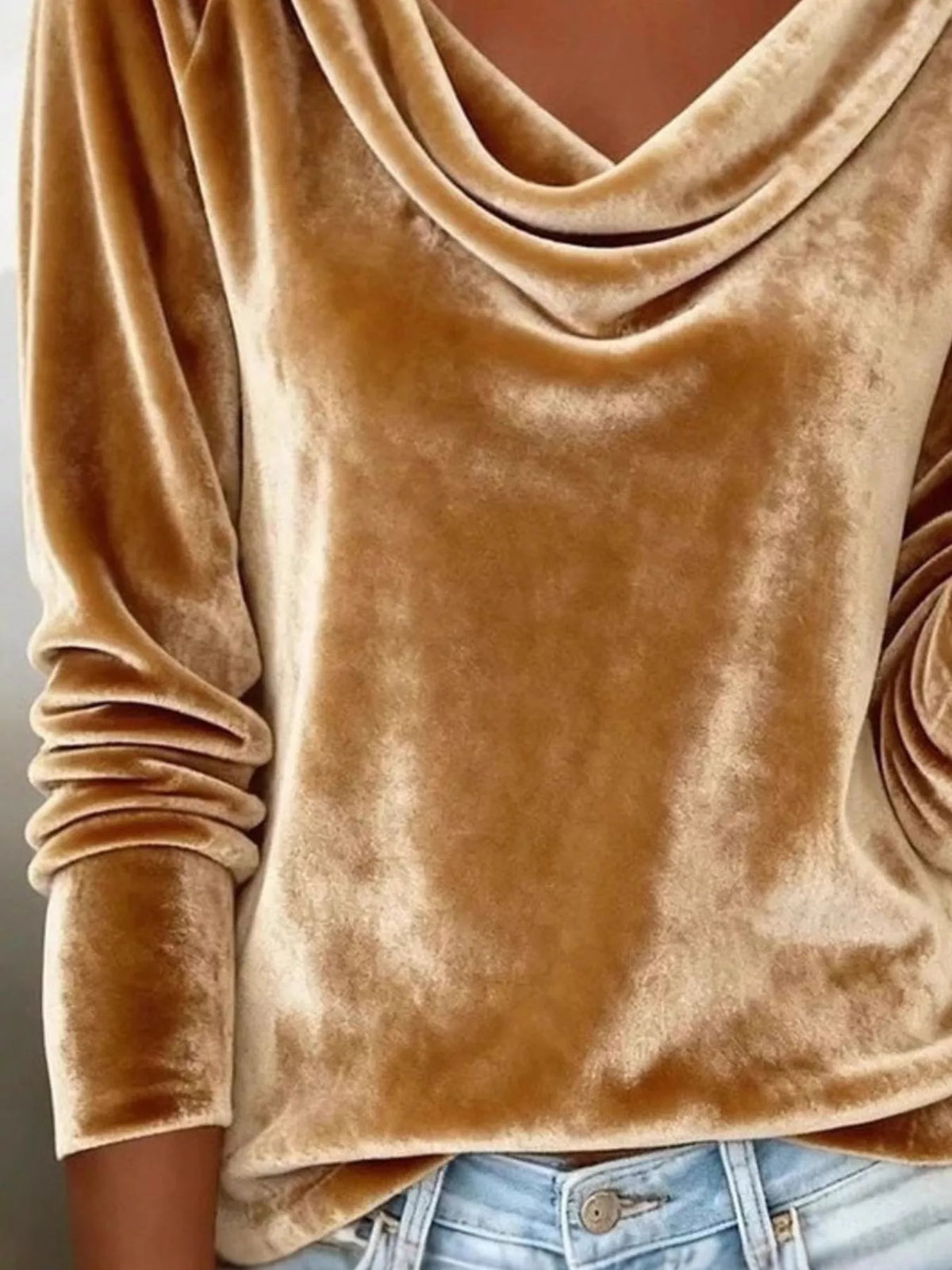 Velvet Cowl Neck Long Sleeve T-Shirt – view 3