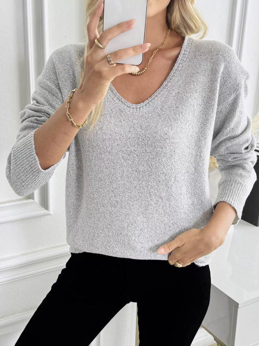 Casual V-Neck Drop Shoulder Sweater – YTL Fashion