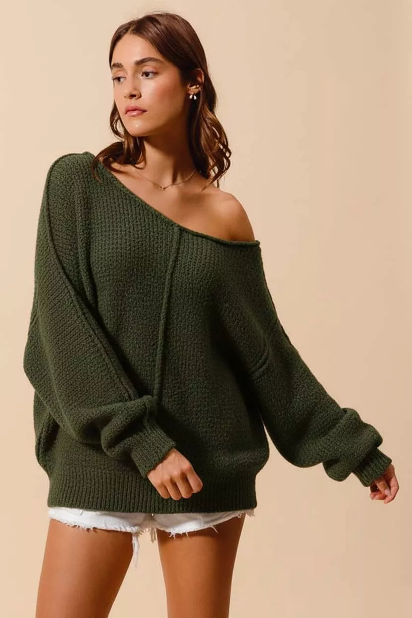SO ME Loose Fit Exposed Seam Slouchy Boucle Sweater – YTL Fashion