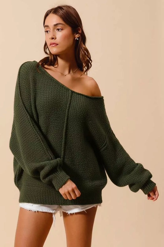 SO ME Loose Fit Exposed Seam Slouchy Boucle Sweater – YTL Fashion