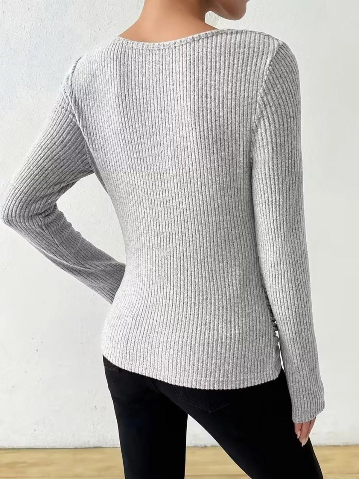 Cowl Neck Ribbed Knit Top – view 2