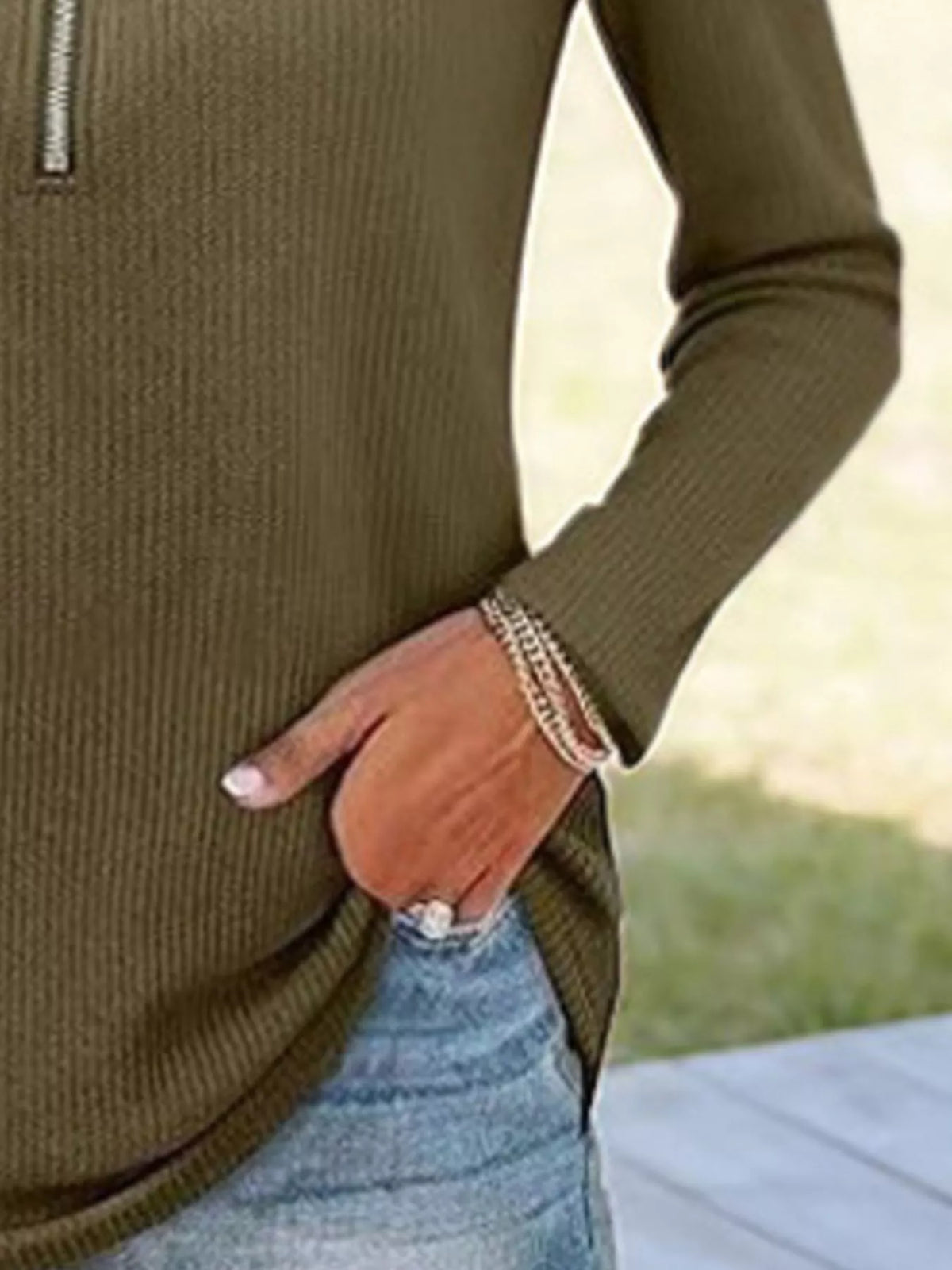 Half Zip Long Sleeve Knit Top – view 3