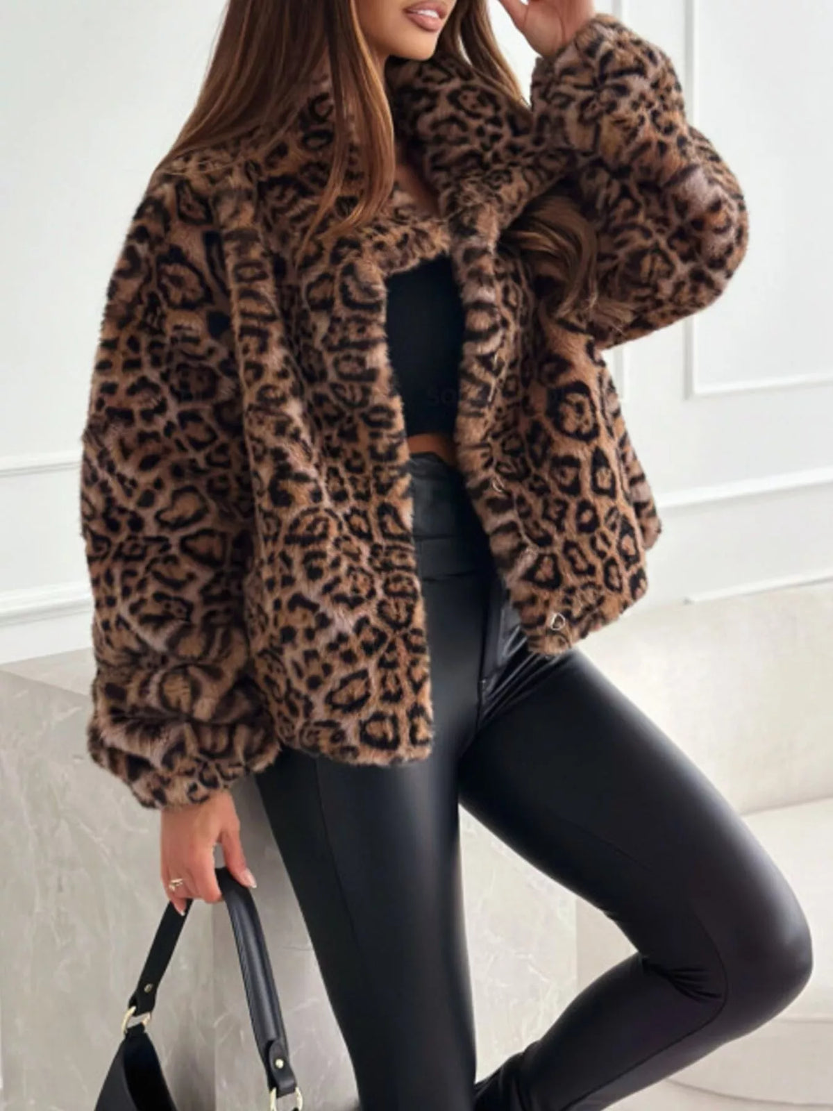 Leopard Faux Fur Cropped Jacket – view 3
