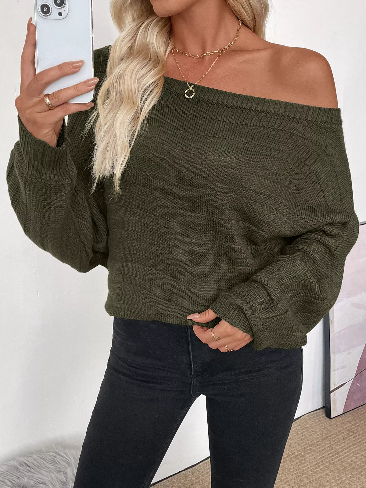 Boat Neck Ribbed Long Sleeve Sweater – view 4