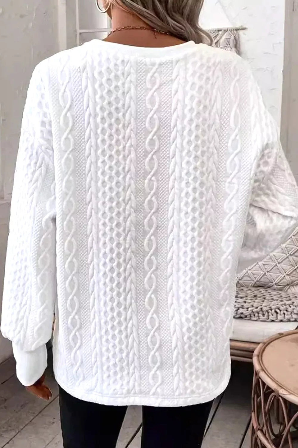 Solid Color Textured V Neck Drop Shoulder Knit Top – view 3