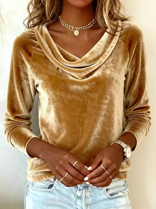 Velvet Cowl Neck Long Sleeve T-Shirt – YTL Fashion