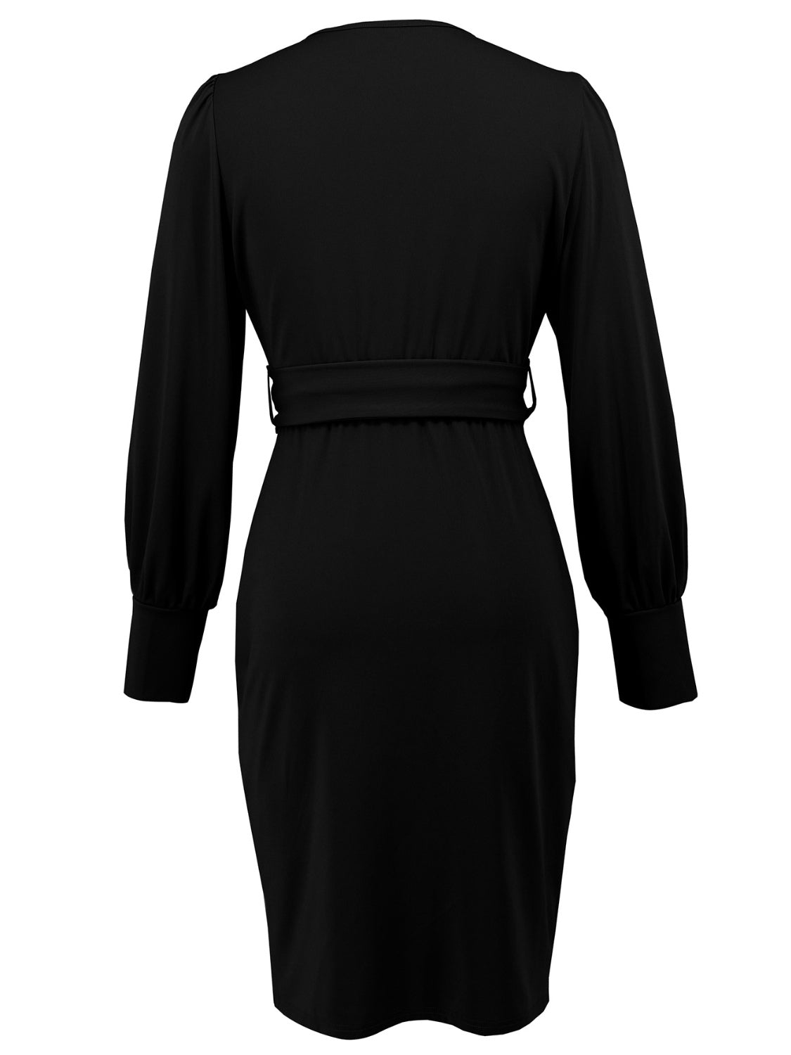 Slit V-Neck Long Sleeve Knee Length Dress