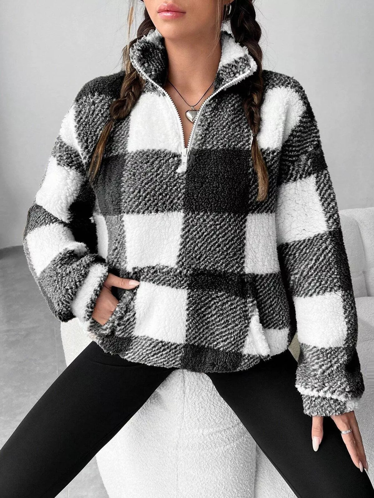 Full Size Plaid Sherpa Long Sleeve Sweatshirt Plus Size – view 2