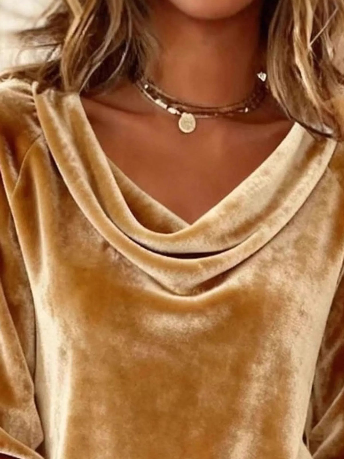 Velvet Cowl Neck Long Sleeve T-Shirt – view 2