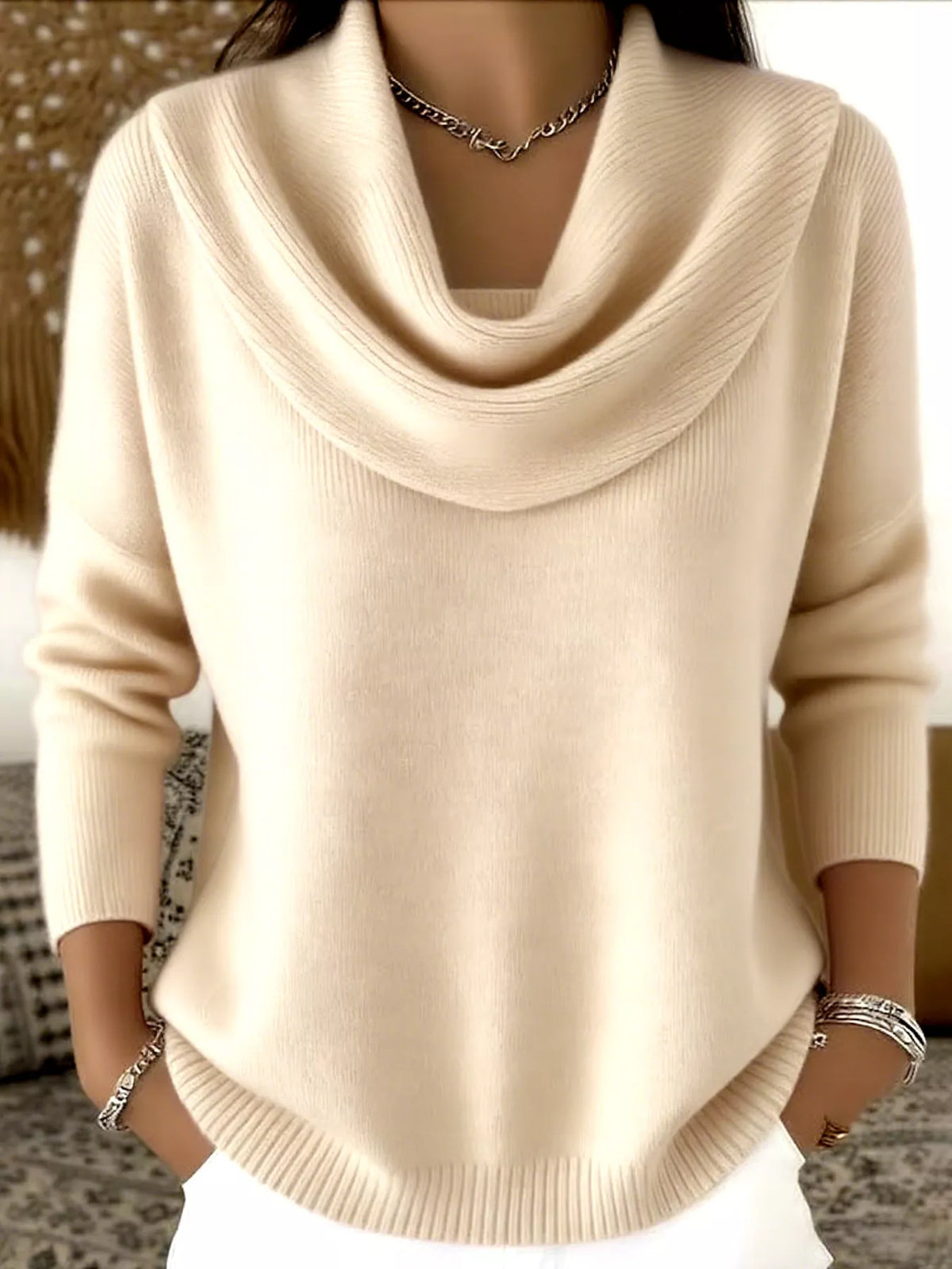 Full Size Cowl Neck Solid Color Sweater Plus Size – YTL Fashion