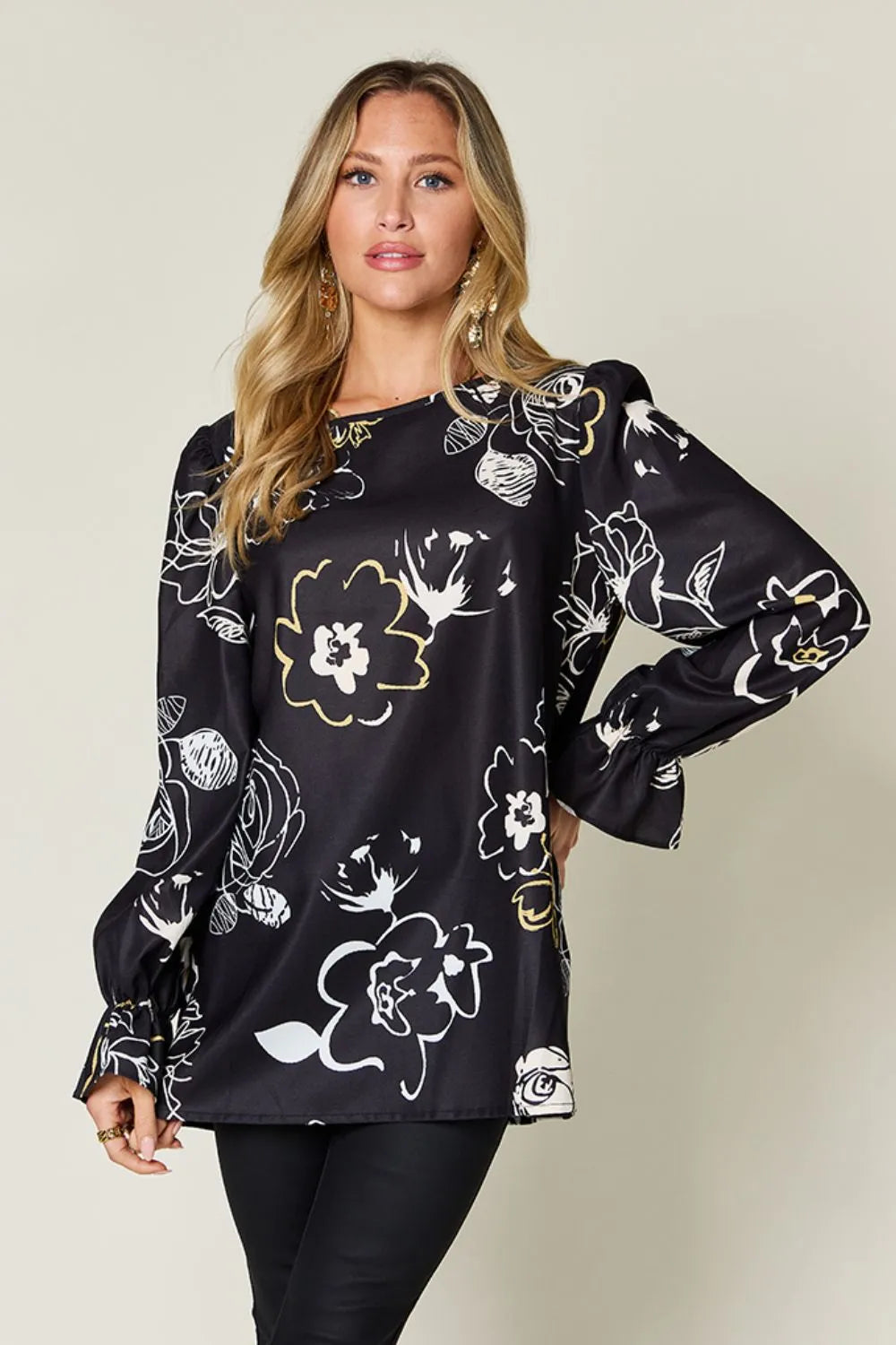 Double Take Full Size Printed Flounce Sleeve Blouse – YTL Fashion