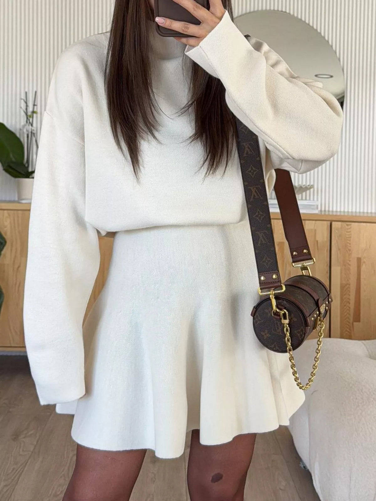 Turtleneck Dropped Shoulder Sweater and Skirt Set – view 2