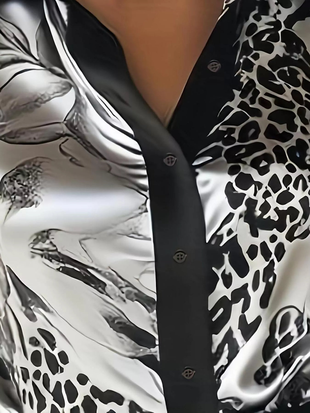 Printed Button Up Satin Shirt – view 2