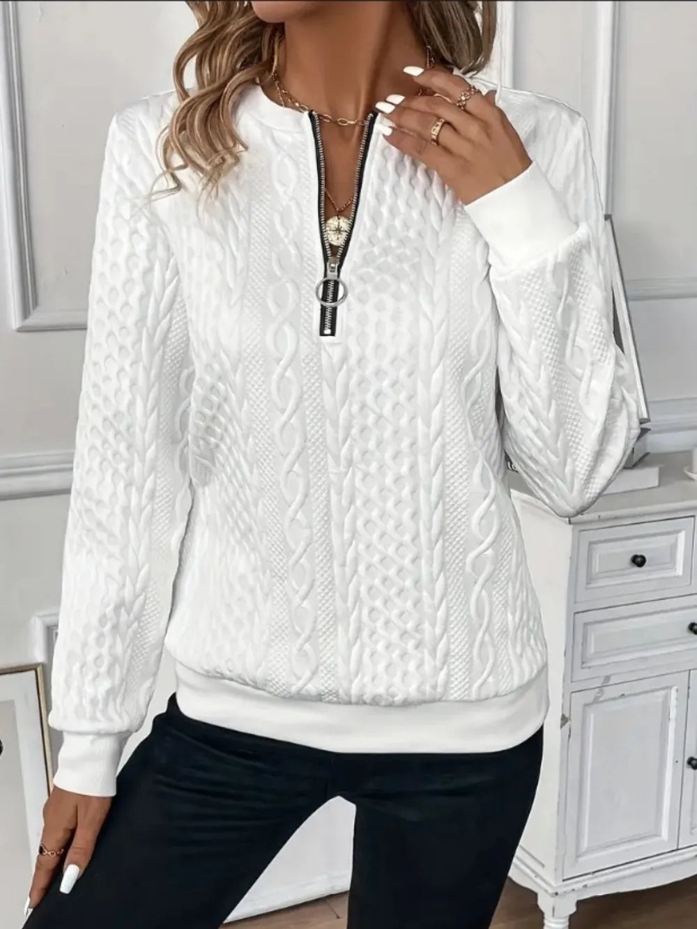 Texture Half Zip Long Sleeve Sweatshirt – view 3