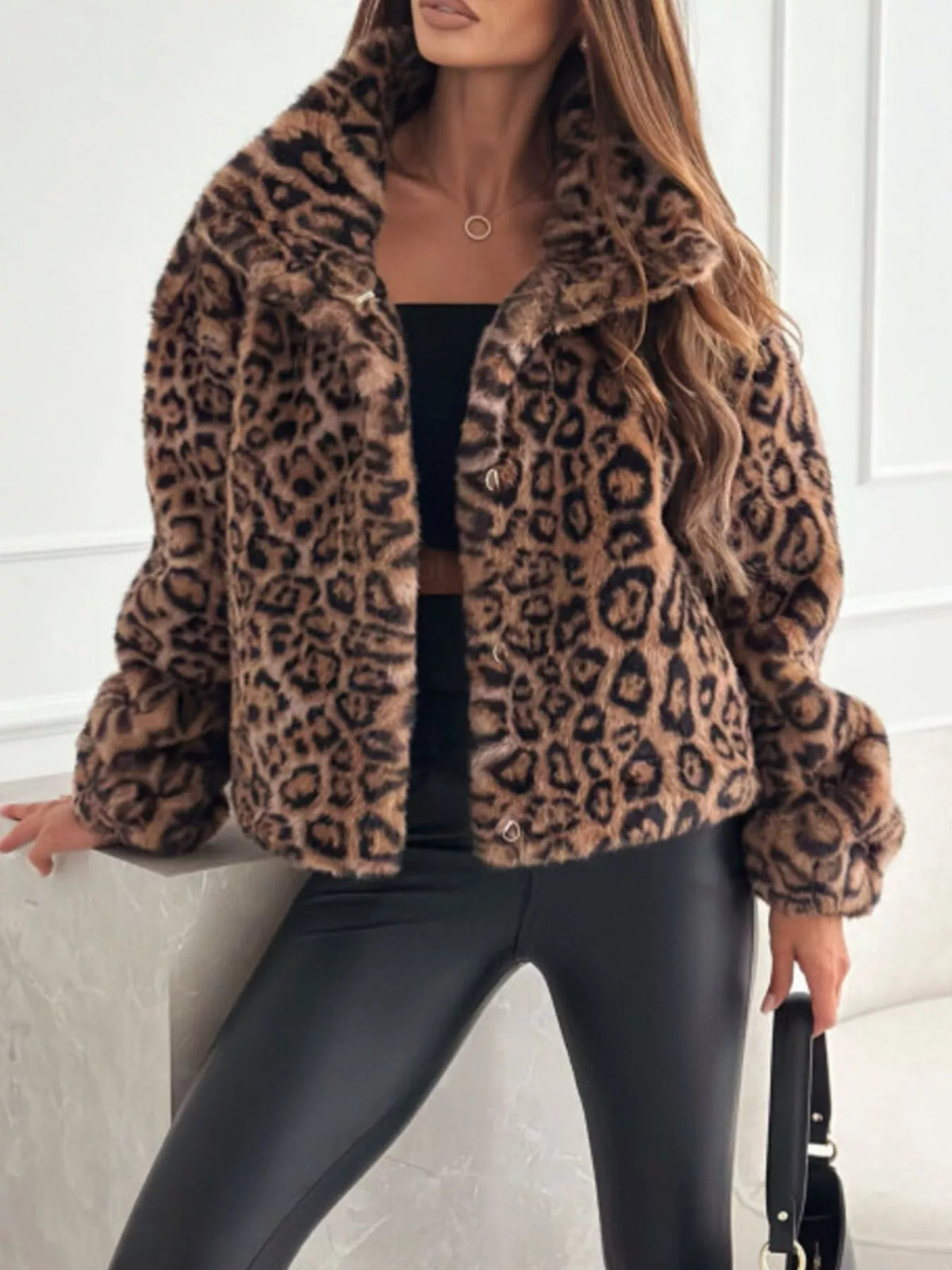 Leopard Faux Fur Cropped Jacket – view 2