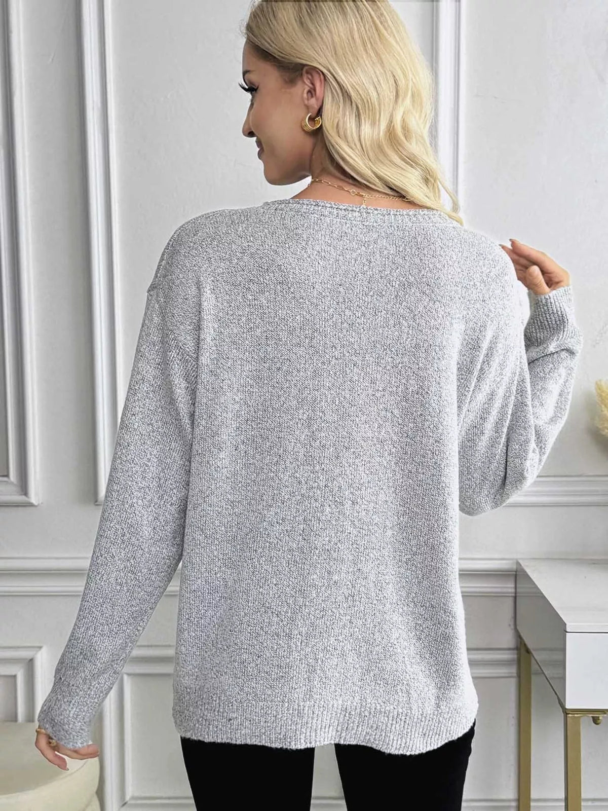 Casual V-Neck Drop Shoulder Sweater – view 3