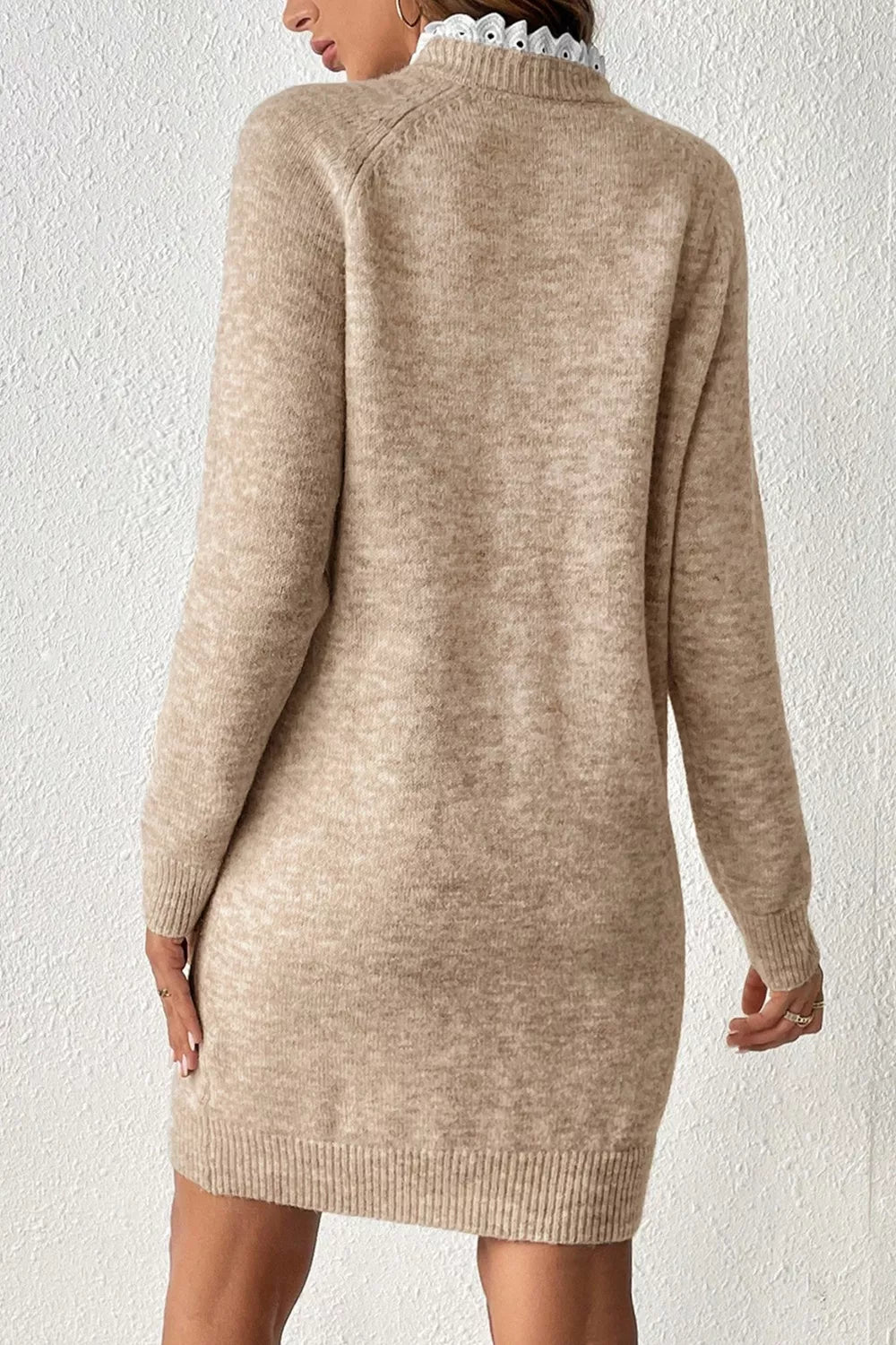 Ribbed Hem Raglan Sleeve Sweater Dress – view 2