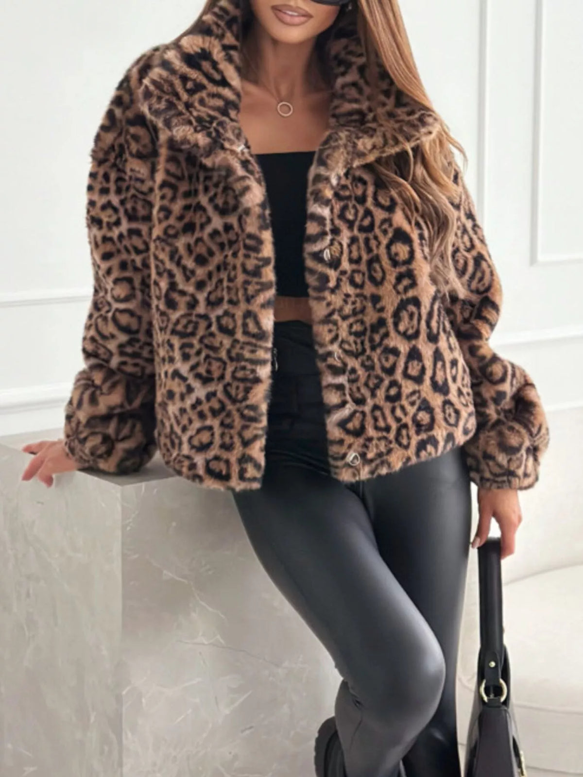Leopard Faux Fur Cropped Jacket – view 4