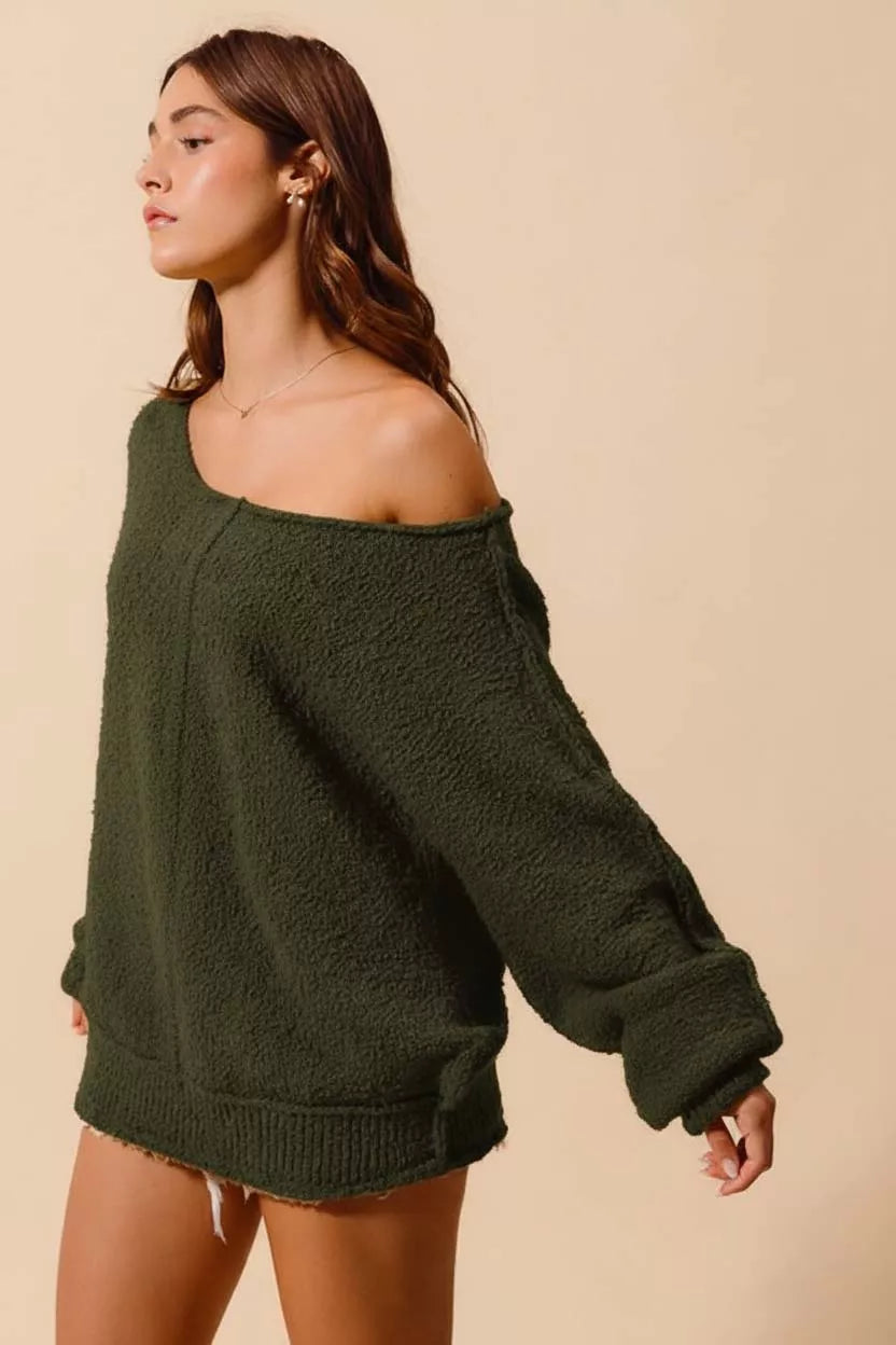 SO ME Loose Fit Exposed Seam Slouchy Boucle Sweater – view 2
