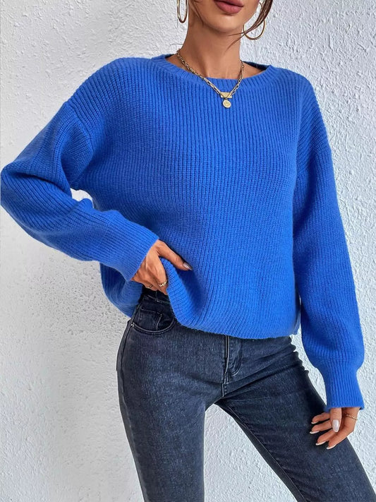Ribbed Knit Dropped Shoulder Sweater – YTL Fashion