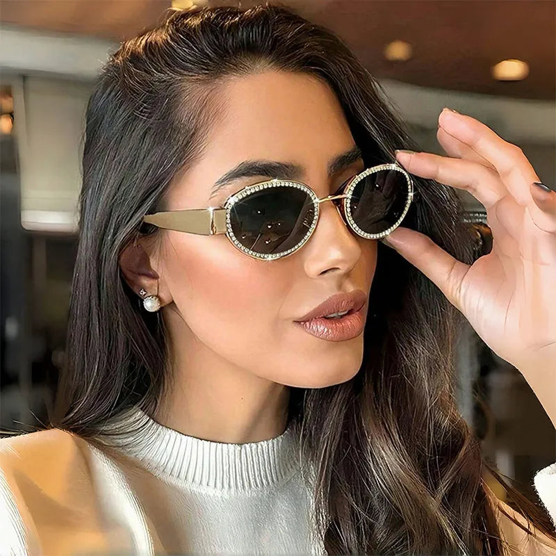 Rhinestones Decor Oval Sunglasses – YTL Fashion