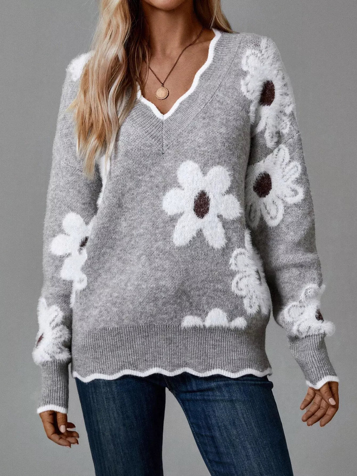Floral V-Neck Long Sleeve Sweater – view 2